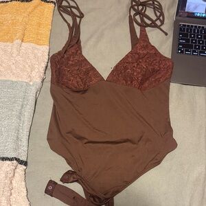 Princess Polly Brown Lace-Trim Bodysuit